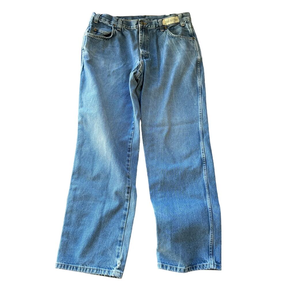 Cintas 394 Denim Distressed Light Wash Straight Leg Work Jeans Men's 34 x 29